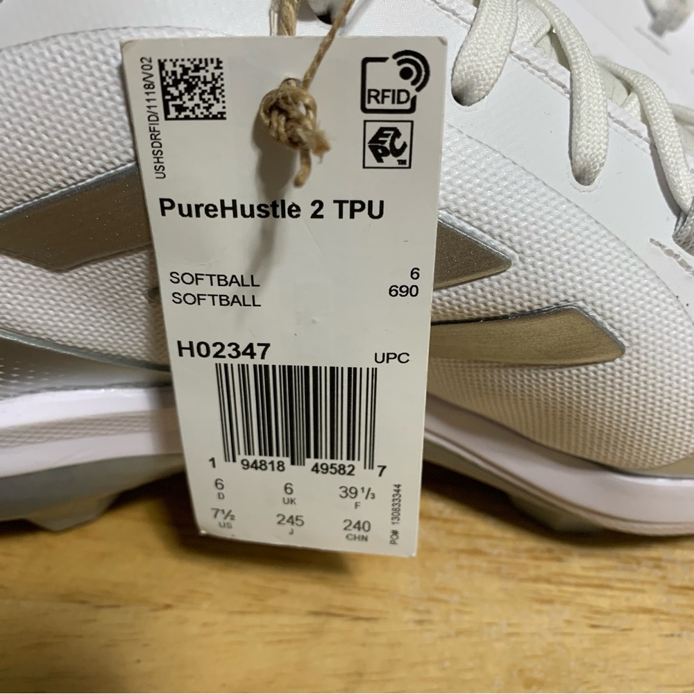 Adidas Ladies Softball Shoe Pure Hustle H02347 White Silver Stripes - Size 7.5 - Picture 6 of 8